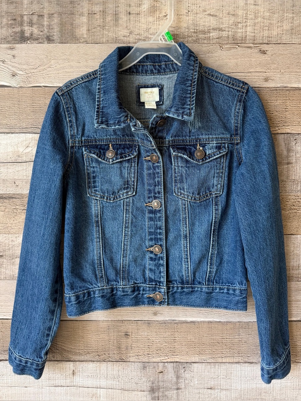 Forever 21 Girls Size 11/12 Denim Jean Jacket Trucker Medium Wash 100% Cotton